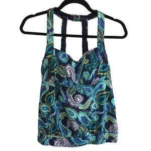 Lands’ End Blousen Halter Back Tankini Top Navy/Paisley Sz 4